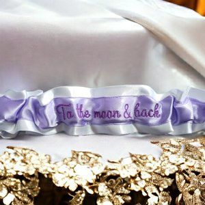To the moon & back Custom Colors Embroidered Bridal Wedding Garter Personalized